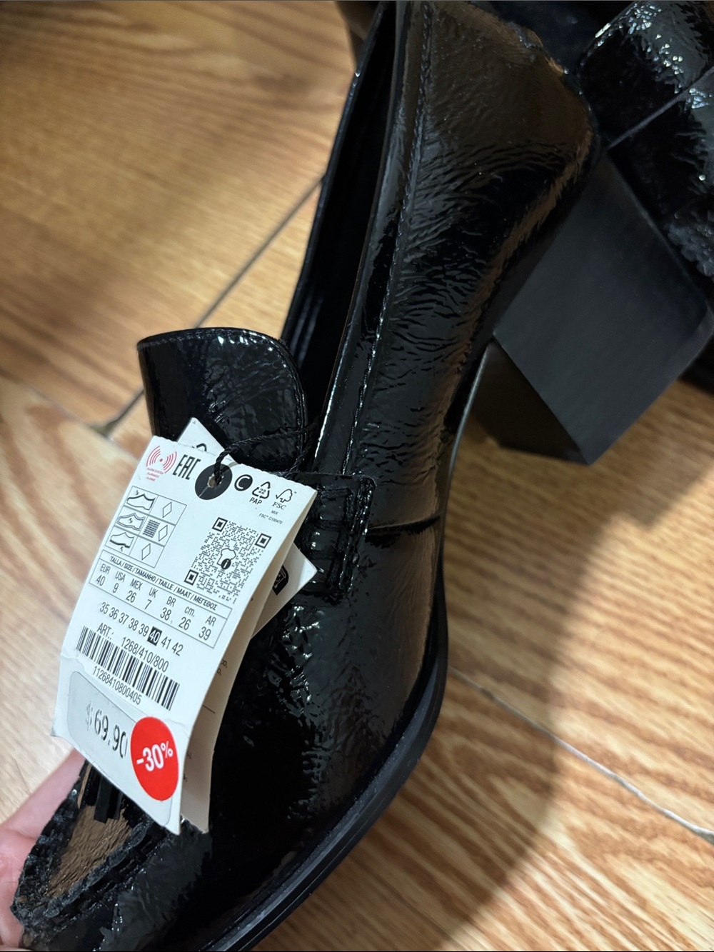 Patent Leather Block Heel Loafers - Black